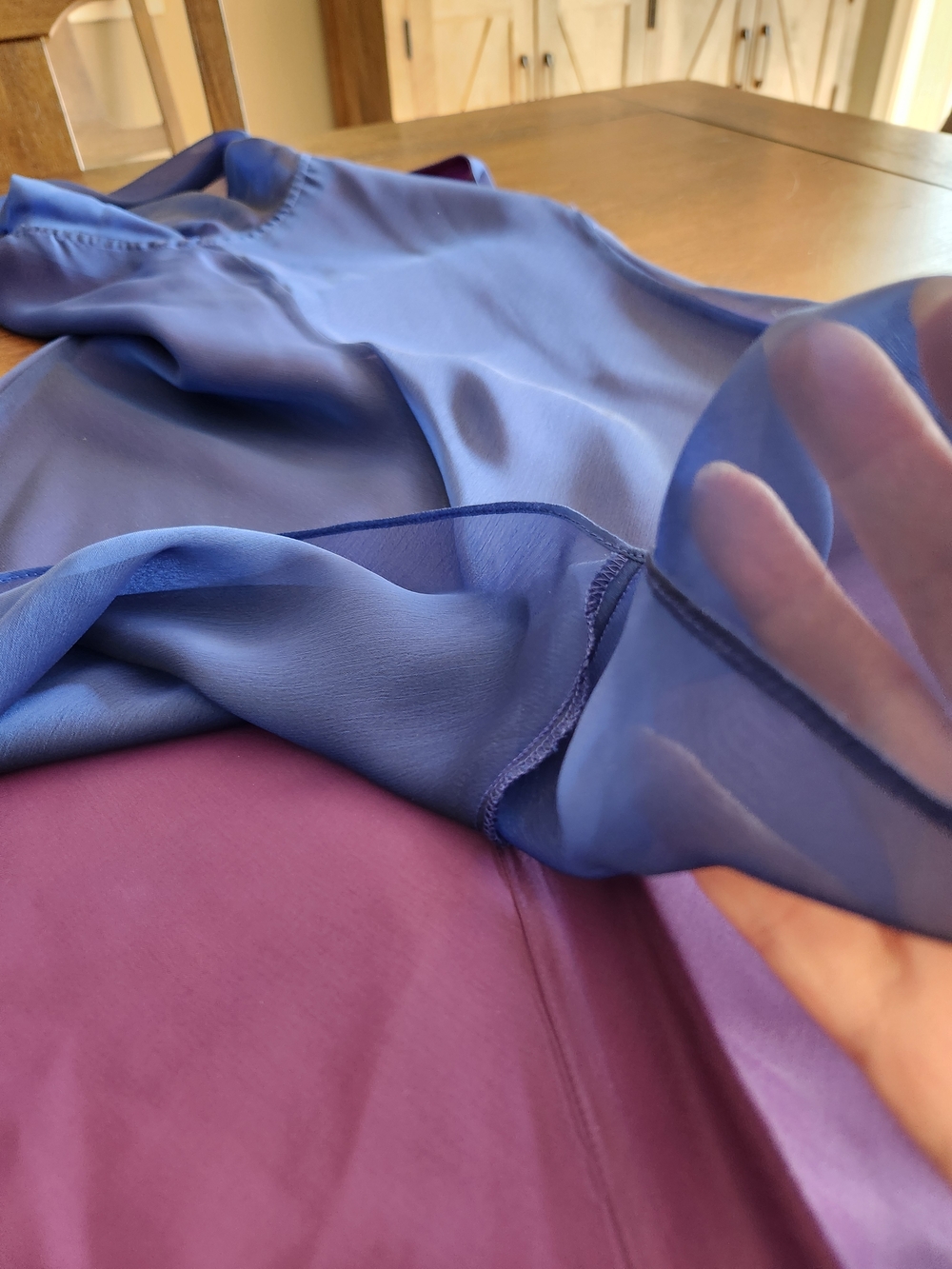 Royal Blue Chiffon Dress With Purple Lining Sleeveless Sheath Dress - Picture 6 of 7